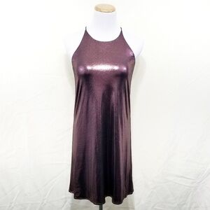 Love...Ady liquid flare metallic pink mini dress foil party women's size small